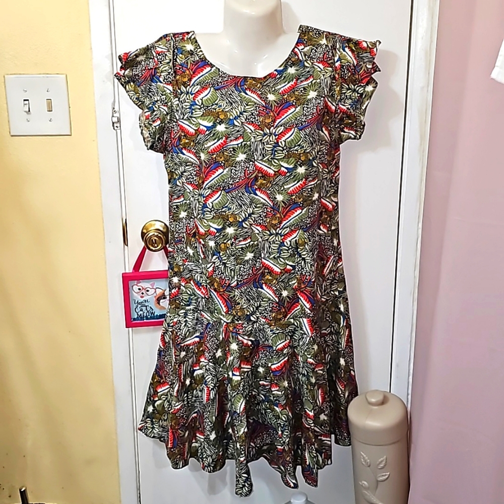 Vintage tropical print dress leopards 🐆 b11